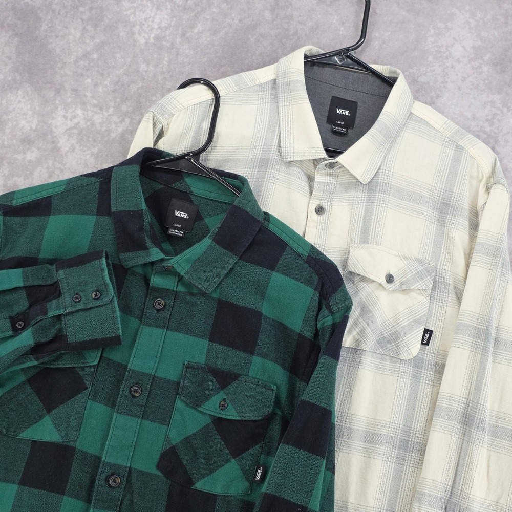 Vans Plaid Flannel Shirt Mens Large Green Buffalo Cream Plaid Skater StreetWear